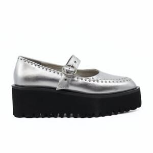 NEW ALL BLACK women's pin stud mary jane shoes in silver